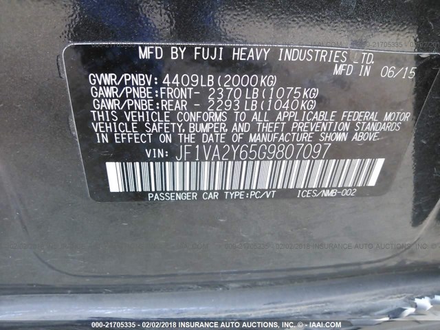 JF1VA2Y65G9807097 - 2016 SUBARU WRX STI/LIMITED GRAY photo 9