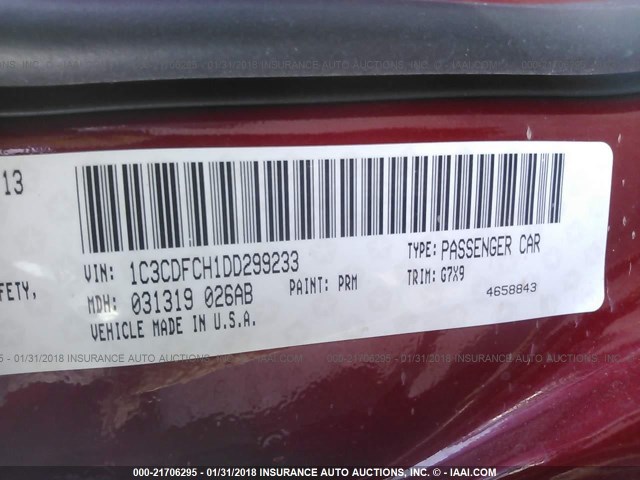 1C3CDFCH1DD299233 - 2013 DODGE DART LIMITED/R/T RED photo 9