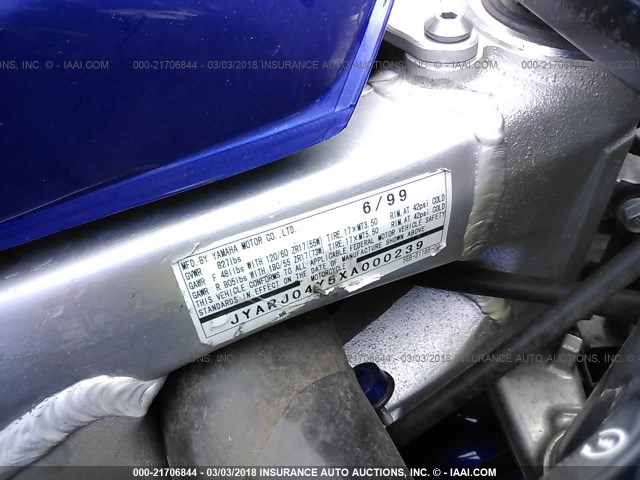 JYARJ04Y5XA000239 - 1999 YAMAHA YZFR6 L BLUE photo 10