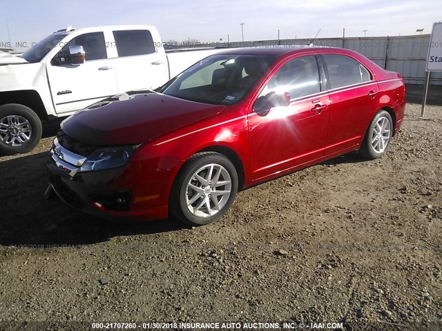 3FAHP0JA2AR382366 - 2010 FORD FUSION SEL RED photo 2