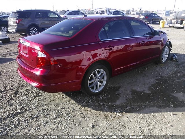 3FAHP0JA2AR382366 - 2010 FORD FUSION SEL RED photo 4