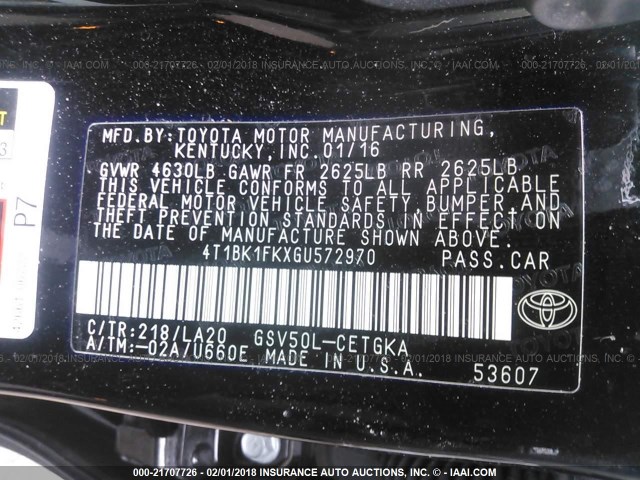 4T1BK1FKXGU572970 - 2016 TOYOTA CAMRY XSE/XLE Qara foto 9