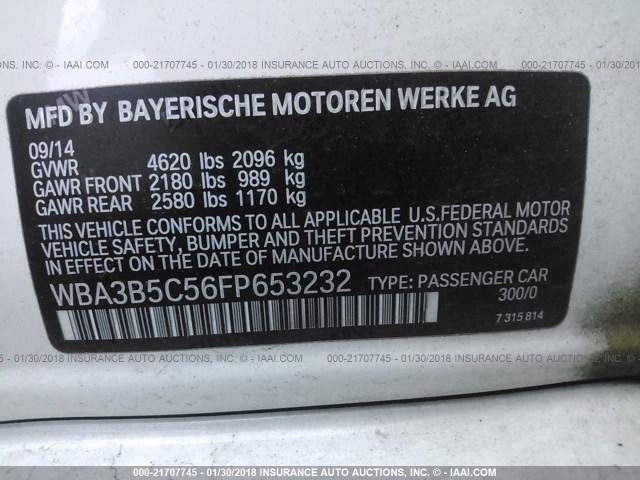 WBA3B5C56FP653232 - 2015 BMW 328 XI SULEV WHITE photo 9