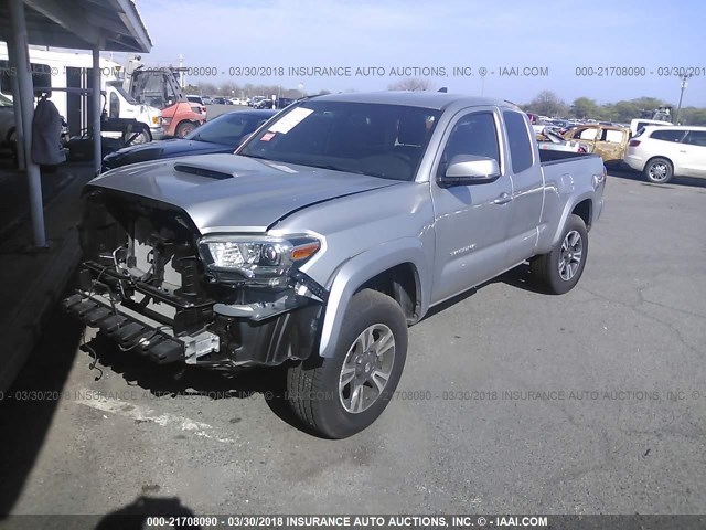 5TFRZ5CN0HX041278 - 2017 TOYOTA TACOMA ACCESS CAB/SR/SR5/TRD SPT SILVER photo 2