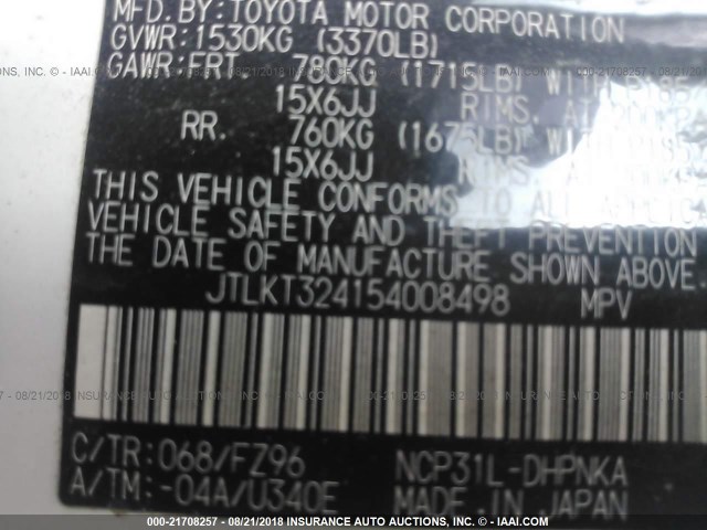 JTLKT324154008498 - 2005 TOYOTA SCION XB Weiß Foto 9