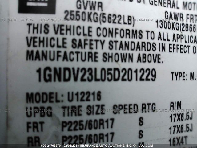 1GNDV23L05D201229 - 2005 CHEVROLET UPLANDER LS WHITE photo 9