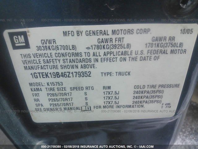 1GTEK19B46Z179352 - 2006 GMC NEW SIERRA K1500 BLUE photo 9