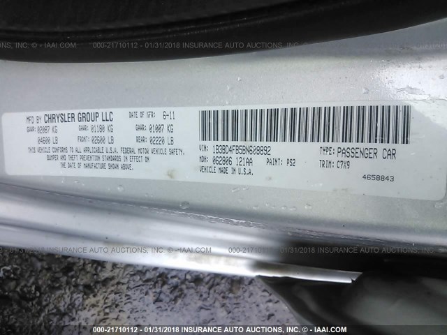 1B3BD4FB5BN608892 - 2011 DODGE AVENGER EXPRESS SILVER photo 9