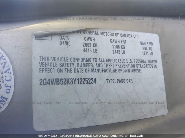 2G4WB52K3Y1225234 - 2000 BUICK REGAL LS 金色 照片 9