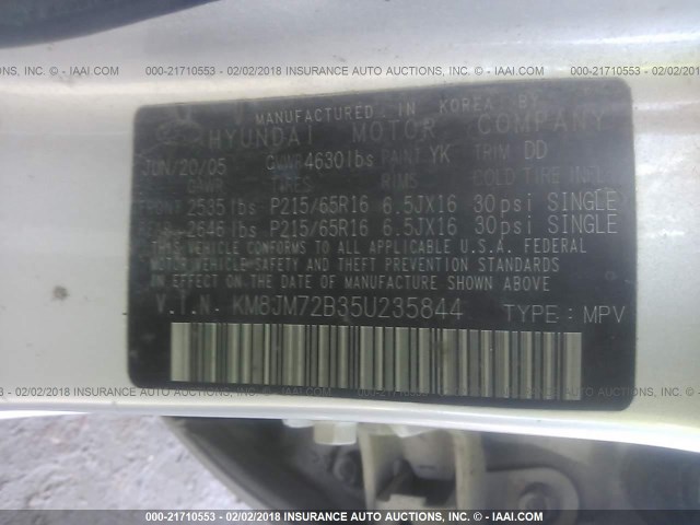 KM8JM72B35U235844 - 2005 HYUNDAI TUCSON GL SILVER photo 9