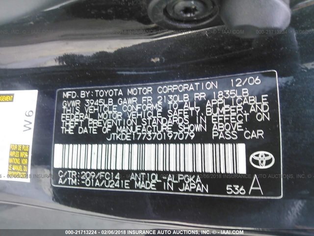 JTKDE177370197079 - 2007 TOYOTA SCION TC 黑色 照片 9