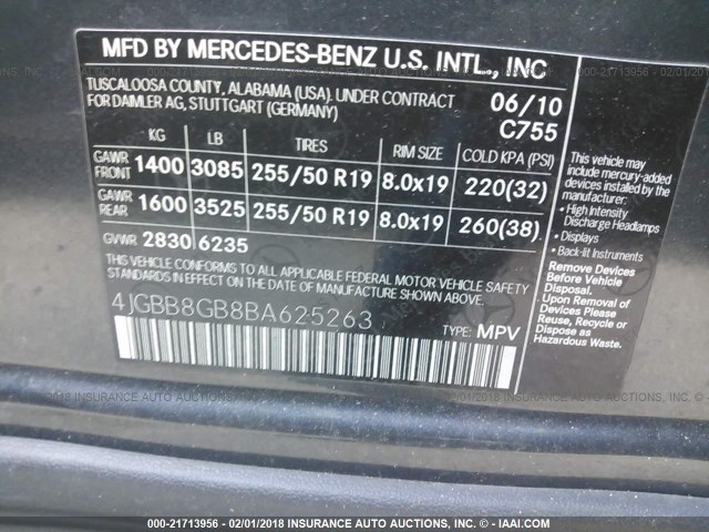 4JGBB8GB8BA625263 - 2011 MERCEDES-BENZ ML 350 4MATIC BLACK photo 9