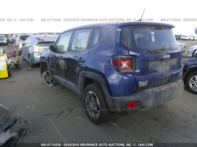 ZACCJBAW2GPC52698 - 2016 JEEP RENEGADE SPORT BLUE photo 3