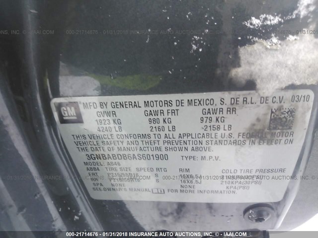 3GNBABDB6AS601900 - 2010 CHEVROLET HHR LT GRAY photo 9