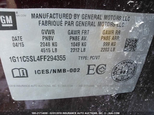 1G11C5SL4FF294355 - 2015 CHEVROLET MALIBU 1LT MAROON photo 9