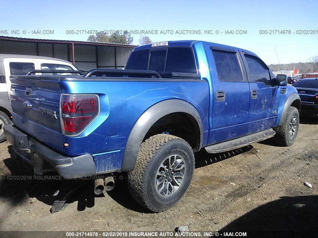 1FTFW1R6XDFC92586 - 2013 FORD F150 SVT RAPTOR BLUE photo 4