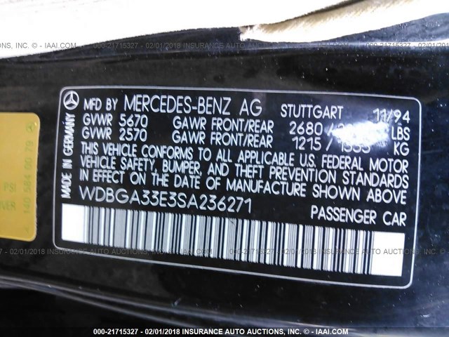 WDBGA33E3SA236271 - 1995 MERCEDES-BENZ S 320 BLACK photo 9