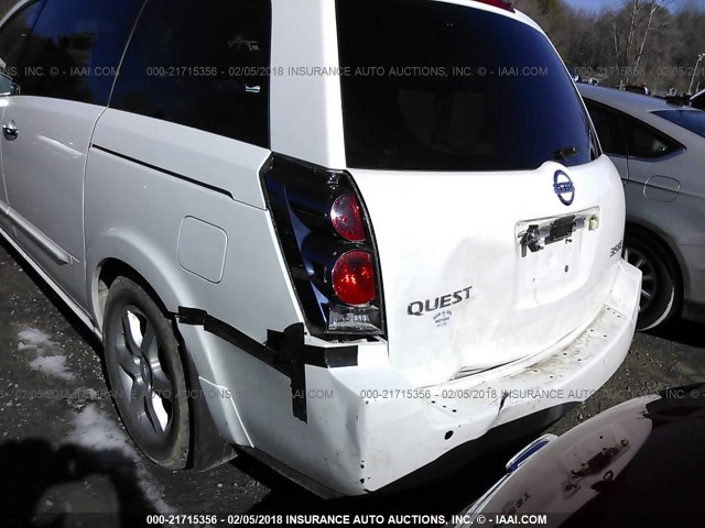 5N1BV28U37N137410 - 2007 NISSAN QUEST S/SE/SL WHITE photo 6