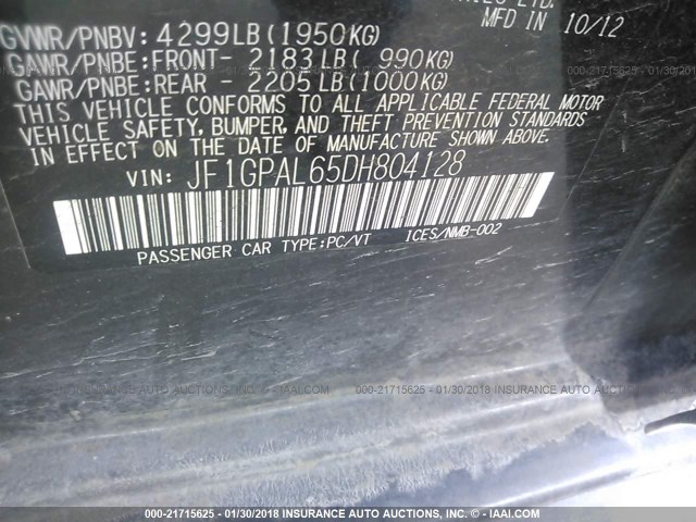 JF1GPAL65DH804128 - 2013 SUBARU IMPREZA SPORT PREMIUM GRAY photo 9