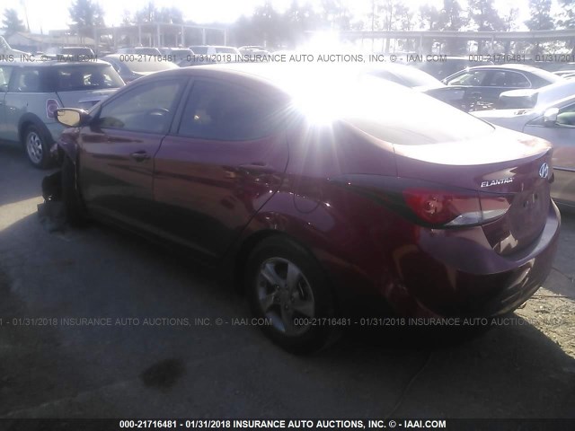 KMHDH4AE1EU170925 - 2014 HYUNDAI ELANTRA SE/SPORT/LIMITED RED photo 3