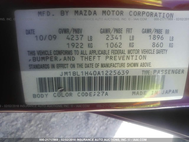 JM1BL1H40A1225639 - 2010 MAZDA SPEED 3 RED photo 9