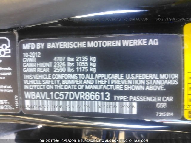 WBAVL1C57DVR86613 - 2013 BMW X1 XDRIVE28I BLACK photo 9