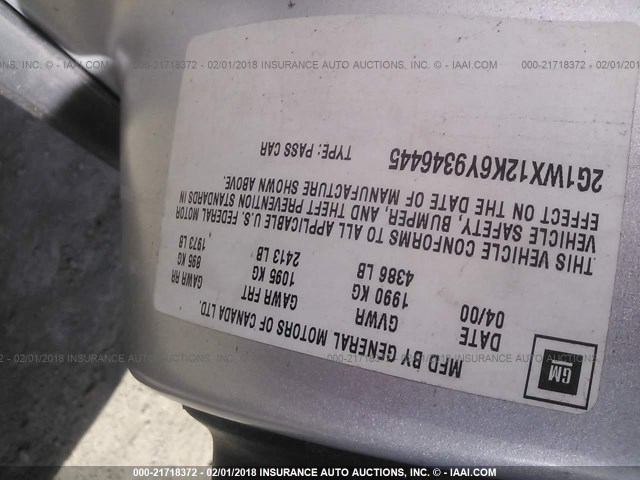 2G1WX12K6Y9346445 - 2000 CHEVROLET MONTE CARLO SS ვერცხლისფერი ფოტო 9