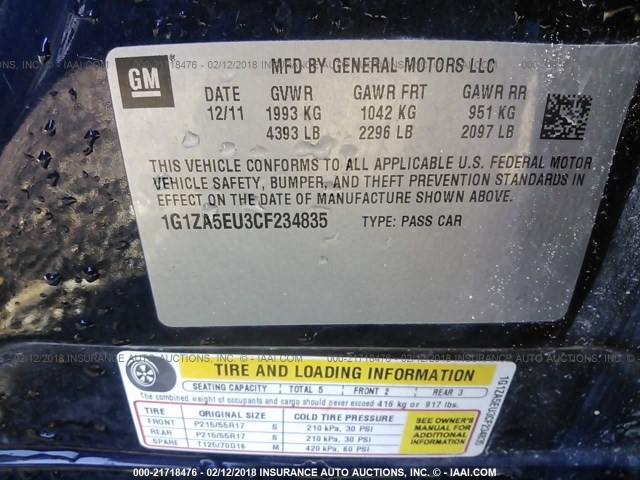 1G1ZA5EU3CF234835 - 2012 CHEVROLET MALIBU LS 深蓝色 照片 9