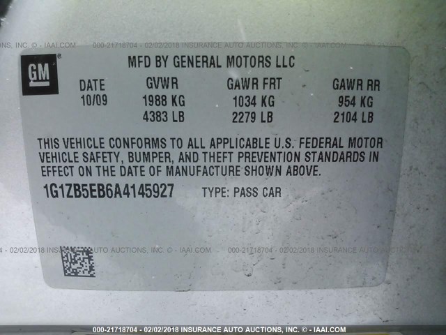 1G1ZB5EB6A4145927 - 2010 CHEVROLET MALIBU LS ვერცხლისფერი ფოტო 9