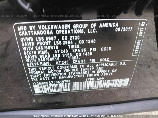 1V2MR2CAXJC519756 - 2018 VOLKSWAGEN ATLAS SEL Qara foto 9