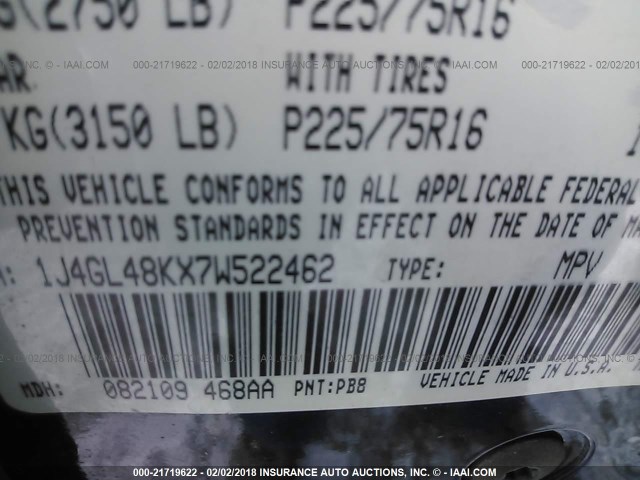 1J4GL48KX7W522462 - 2007 JEEP LIBERTY SPORT Mavi foto 9