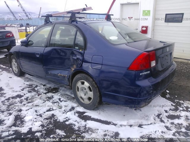 JHMES95615S013058 - 2005 HONDA CIVIC HYBRID BLUE photo 3