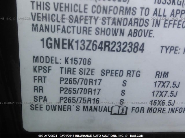 1GNEK13Z64R232384 - 2004 CHEVROLET TAHOE K1500 BLACK photo 9