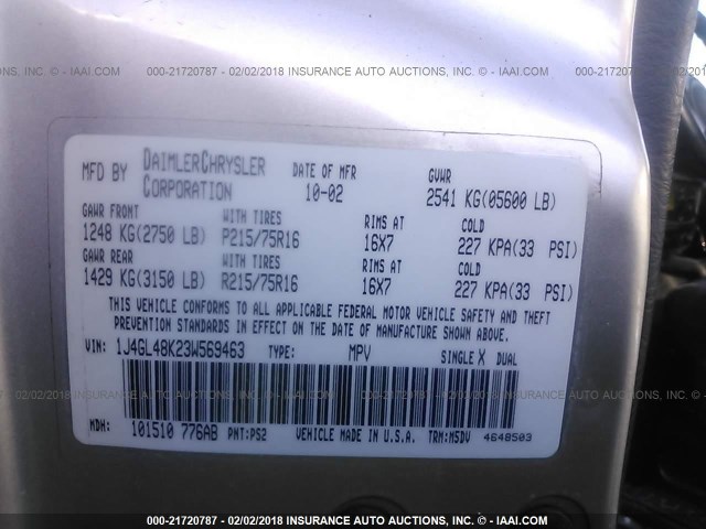 1J4GL48K23W569463 - 2003 JEEP LIBERTY SPORT/FREEDOM ვერცხლისფერი ფოტო 9