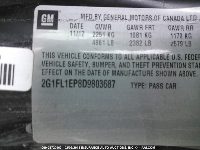 2G1FL1EP8D9803687 - 2013 CHEVROLET CAMARO ZL1 黑色 照片 9