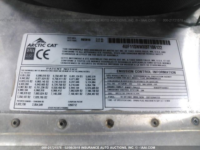 4UF11SNWXBT106122 - 2011 ARCTIC CAT 794CC  Yaşıl foto 9