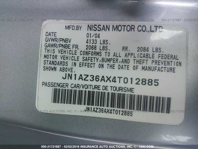 JN1AZ36AX4T012885 - 2004 NISSAN 350Z ROADSTER GRAY photo 9