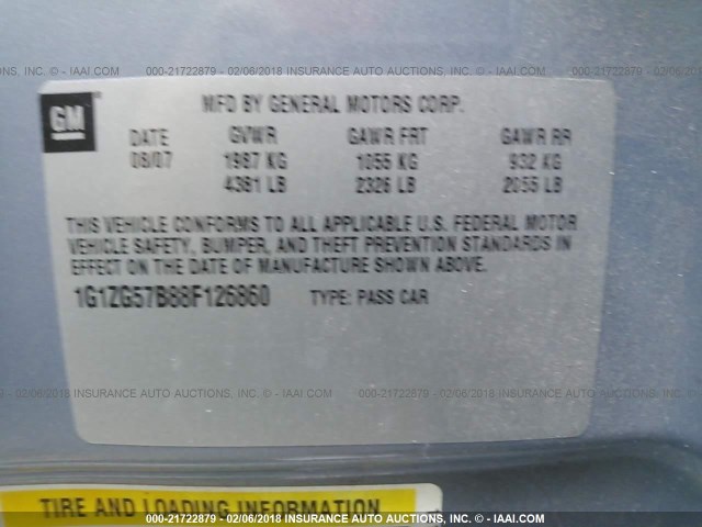 1G1ZG57B88F126860 - 2008 CHEVROLET MALIBU LS 青色 照片 9