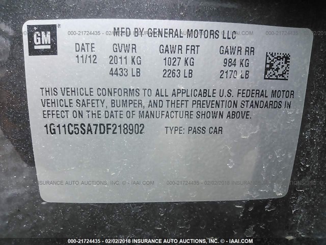 1G11C5SA7DF218902 - 2013 CHEVROLET MALIBU 1LT GRAY photo 9