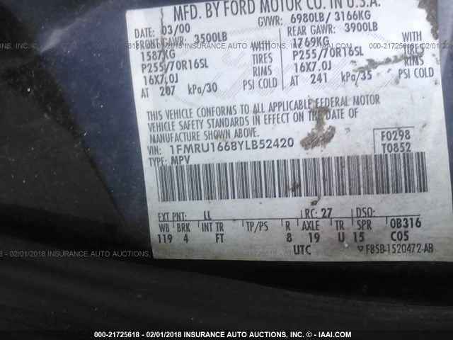 1FMRU1668YLB52420 - 2000 FORD EXPEDITION XLT Lila Foto 9