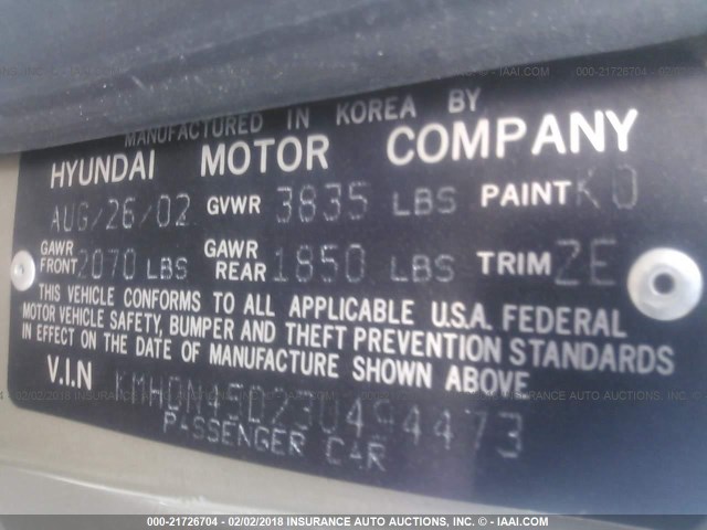 KMHDN45D23U494473 - 2003 HYUNDAI ELANTRA GLS/GT TAN photo 9