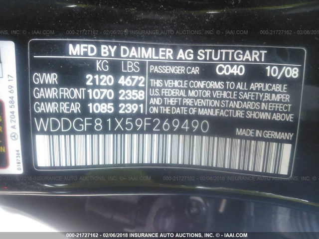 WDDGF81X59F269490 - 2009 MERCEDES-BENZ C 300 4MATIC BLACK photo 9