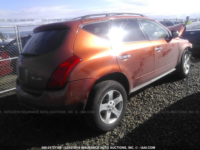 JN8AZ08W15W400743 - 2005 NISSAN MURANO SL/SE/S ORANGE photo 4