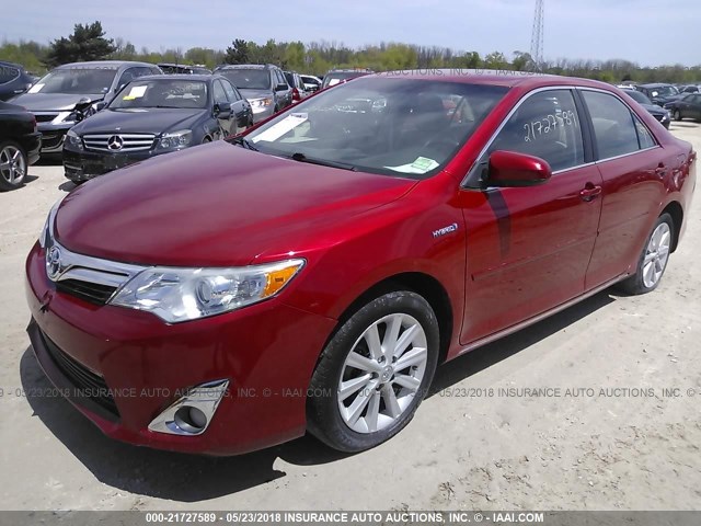 4T1BD1FK0CU032130 - 2012 TOYOTA CAMRY HYBRID/LE/XLE RED photo 2