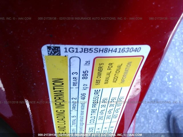 1G1JB5SH8H4163040 - 2017 CHEVROLET SONIC LS RED photo 9