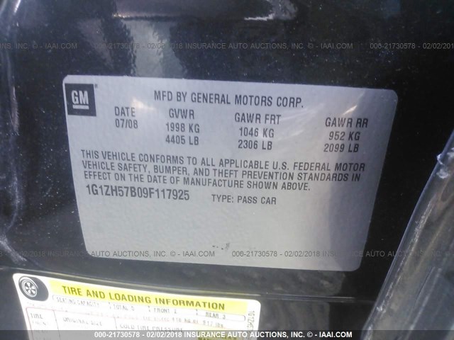 1G1ZH57B09F117925 - 2009 CHEVROLET MALIBU 1LT BLACK photo 9
