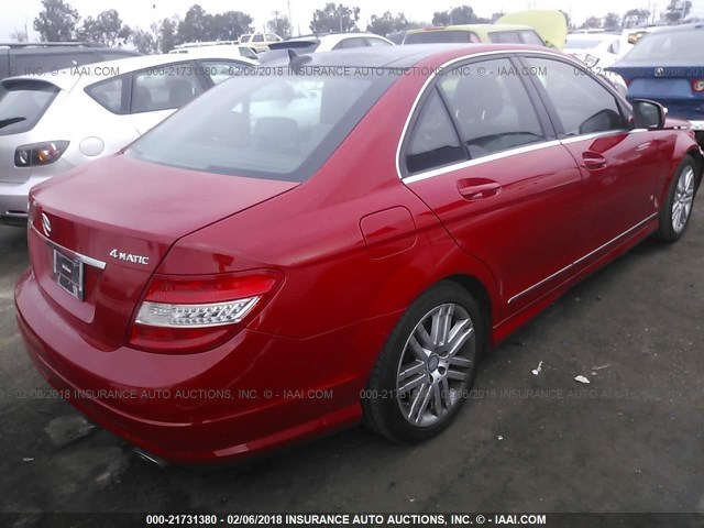 WDDGF81X99F210748 - 2009 MERCEDES-BENZ C 300 4MATIC RED photo 4