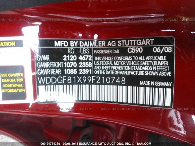 WDDGF81X99F210748 - 2009 MERCEDES-BENZ C 300 4MATIC RED photo 9