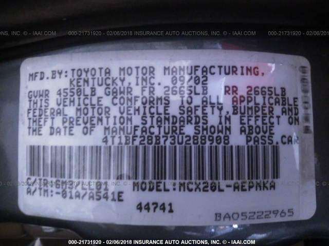 4T1BF28B73U288908 - 2003 TOYOTA AVALON XL/XLS BLUE photo 9