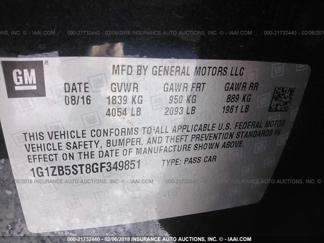 1G1ZB5ST8GF349851 - 2016 CHEVROLET MALIBU LS 蓝色 照片 9